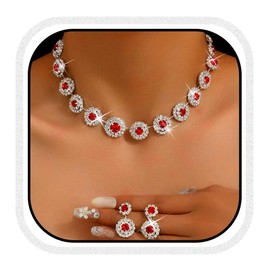 Unicra Silver Bridal Wedding Jewellery Sets Rhinestone Choker Necklaces and Earrings Set Costume Prom Formal Crystal Jewellery Set for Women and Brides, One size, Alloy Steel, No Gemstone