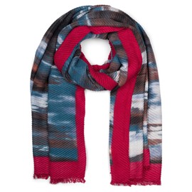 styleBREAKER 01017148 Women's Scarf Pleated with Brushstroke Pattern Framed, Crash Look, Warm Winter Stole, Multi-Coloured, Bordeaux Petrol Blue
