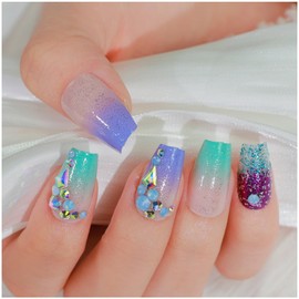 GALSPRO Medium Press on Nails - Set of 24 Fake Nails with Designs in 12 Different Sizes for Perfect Fit, Cute False Nails Kit for Women with 0.07oz Nail Glue (PURPLE HAZE COFFIN SHAPE, Medium)