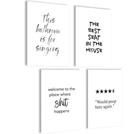 Poster Set Bathroom (This Bathroom is for Singing | The Best Seat in the House | Welcome to the Place Where Happens | Would Poop Here Again, Poster Set 4 x A4 (21 x 30 cm) | Without Frame)