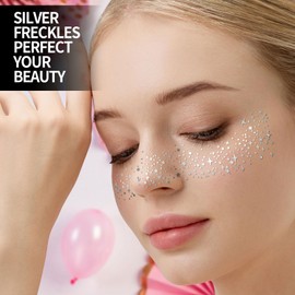 Teenitor Face Glitter Freckles Face Tattoo, 6 Pcs Silver Glitter Freckles, Sweatproof Waterproof Fake Freckles Face Tattoo