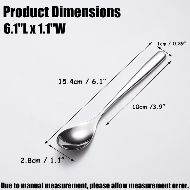 Wenkoni 6.1"Small Dessert Spoons, Yogurt,Coffee,Espresso,Ice Cream Spoons SUS 304 Stainless