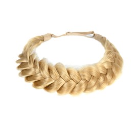 STHEJFB Braid Headband 2 Strands Messy Classic Chunky Plaited Wide Braids Elastic Stretch Quality Synthetic Braided Headband Women Girl Bohemian Hair Braid 65g (Yellow Brown)