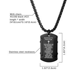 Cupimatch Cross Bible Christ Crucifix Pendant Necklace, Men's Stainless Steel Jesus Verse Lords Prayer Catholic Dog Tag Chain Jewelry 22 inch,Black