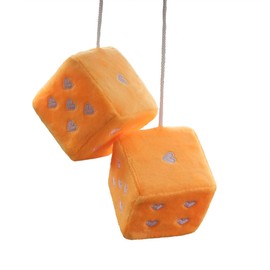 1 Pair of Fuzzy Dice, Yellow Fluffy Dice with Heart Shapes, Lucky Dice, Car Decor for Rearview Mirror, Car Interior Ornament, 2.8 Inches