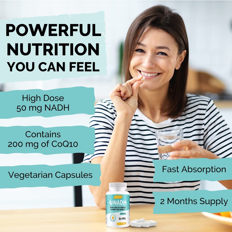 NADH 50mg Maximum Strength NADH - Energy Booster, NAD+ Supplement,
