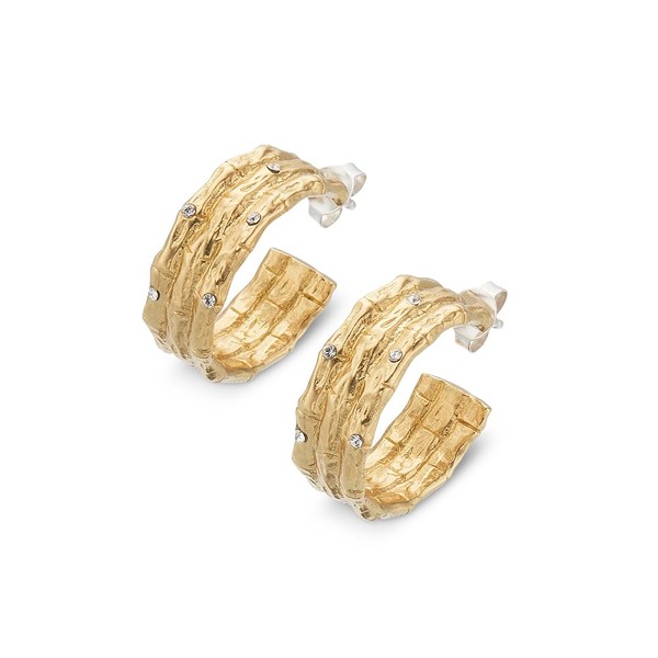 Palas Jewellery Women's Bamboo Sparkle Hoop Earrings, Gold