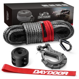 DAYDOOR Synthetic Winch Rope, 1/4 Inch x 50ft 10,000LBS Synthetic Winch Line, Winch Cable for Offroad Vehicle 4WD ATV UTV, Synthetic Rope with Forged Winch Hook and Rubber Stopper (Gray)