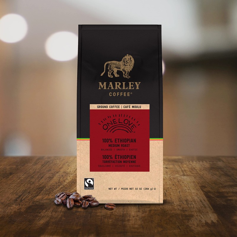Marley Coffee One Love 100% Ethiopian Ground Coffee, Medium Roast,