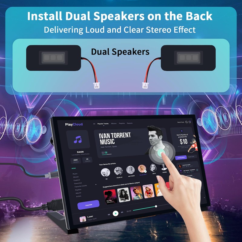 GeeekPi 10.1 Inch Capacitive Touchscreen Display, 1024x600 IPS LCD with