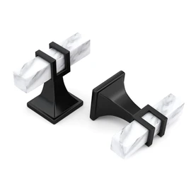 Haliwu 10 Pack/White Marble Cabinet Knobs, 2 Tone T-bar Knobs Marble Grain and Black Knobs,Kitchen Cabinet Knobs, Solid Square Dresser and Drawer Knobs
