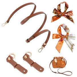 X-BLTU Strap for Longchamp Mini Bag Straps, Leather Replacement Strap for Crossbody Handbags, Punch-Free Adjustable Shoulder Strap with 2 Bag Handle Ribbon Scarf, Brown Bag Accessories (1.2cm)