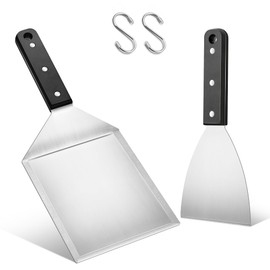 Herogo Grill Spatula Set, 2 Pieces Stainless Steel Plancha Spatula and Large Grill Spatula for Smash Burgers, Teppanyaki, BBQ Accessories, Grill Gifts for Men, Dishwasher Safe - ABS Plastic Handle
