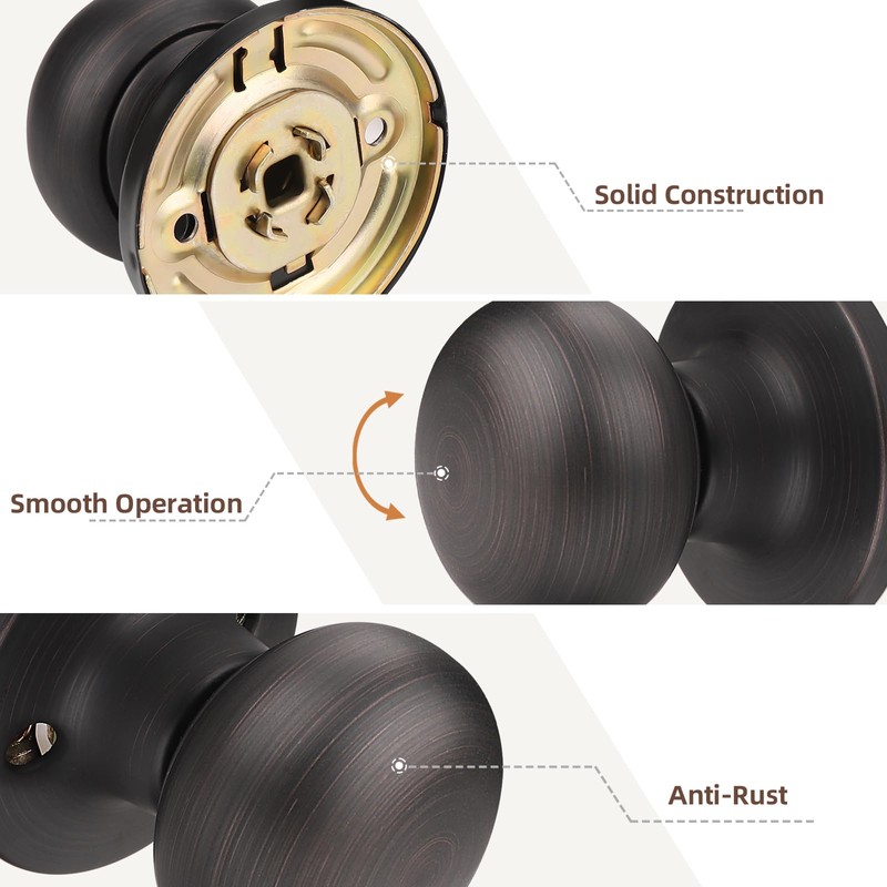 GOBEKOR 8 Pack Oil Rubbed Bronze Passage Door Knobs Round
