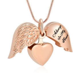 Cremation Jewellery Angel Wings Heart Urn Necklaces for Ashes Memorial Keepsake Pendant for Women Men, Stainless Steel, No Gemstone