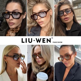 LIU·WEN Trendy Aviator Sunglasses for Women Men - Vintage Hexagonal Square Thick Frame Shades(Yellow Tortoise/Brown Gradient)