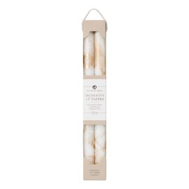Premium Decorative Tapers - 12" 2PK - Pure White w/Gold - 73307