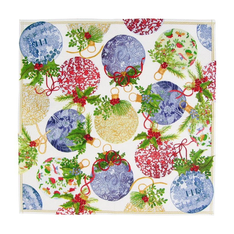 Caspari Porcelain Ornaments Paper Cocktail Napkins - 20 Per Package