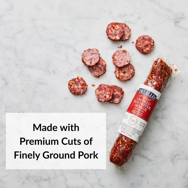 DeLallo Hot Pepper Sausage, Artisan Salami Stick, Air-Cured, Made with
