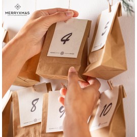 MERRYXMAS 50x Stück Beutel 26 x 17 cm - EXTRA STARK - braune Kraftpapiertüten Geschenktüten Kraftpapierbeutel als DIY Adventskalender - Ostern & Weihnachten - Tüten selber machen