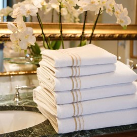 Villa Cotton 100% Turkish Cotton Embroidered Towel - Soft Five-Star Hotel Quality (Golden Cream, Bath Towel)