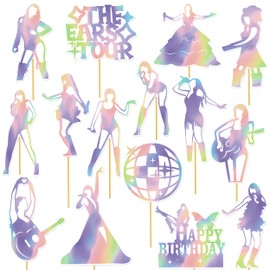 20pcs Singer Party Centerpiece Sticks Music Lover Birthday Party Decorations for Table Holographic Design Popular Singer Theme Centerpieces for Pop Music Singer Birthday Baby Shower Supplies