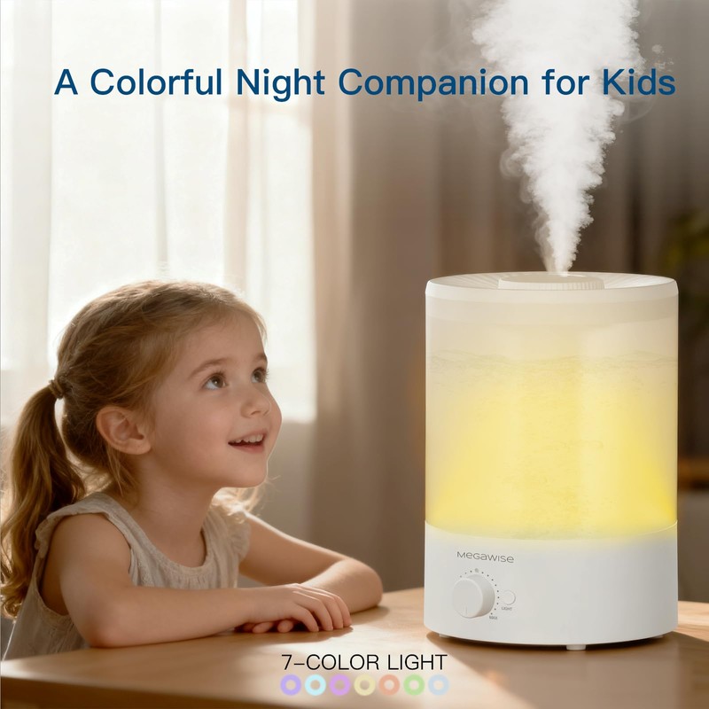 MegaWise Topfill 7-colour Night light humidifier for Kid bedroom with