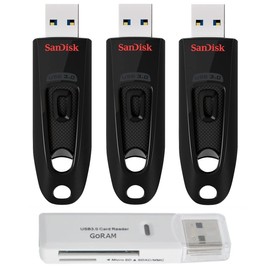 SanDisk 32GB (3 Pack) Ultra 130MB/s USB 3.0 Flash Drive SDCZ48-032G Bundle with (1) GoRAM Card Reader (32GB)