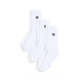 REIGNING CHAMP Men's 3 Pack Classic Crew Socks, White, S-M