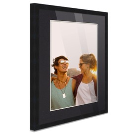 10x15 Frame Black Wood with Black Mat | 12x17 Frame Matted to 10x15 | Display Your Picture Under UV Acrylic Shatter Guard Front, with Foam Board Backing and Wall Hanging Hardware - Gallery Wood Frame