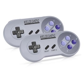 Asopiram Wireless Controller for SNES Classic Switch, 2-Pack Retro 2.4GHz Gamapad Wireless Joystick for Computer Emulator Windows Laptop/PC/MAC/Raspberry Pi, Rechargeable Controller with USB Receiver