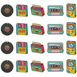Ipotkitt 20 Pcs 5 Styles Colourful Retro Music Theme Acrylic Charms Transparent Radio Disc Shape Charms Funny Cassette Tape Charms for DIY Earrings Bracelet Necklace Jewellery Making