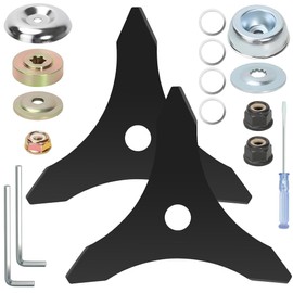 2 Pack 10 Inch Brush Cutter Blades 3 Teeth Durable Steel Weed Wacker Blades Replacement Trimmer Blade Compatible with Husqvarna, Stihl, Ego, Oregon, Hitachi, Makita Brush Cutter, Weed Wacker