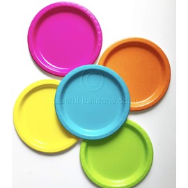 Beautiful Balloons 50 x 7 inch Neon Paper Party Plate Range - Disco Fluorescent
