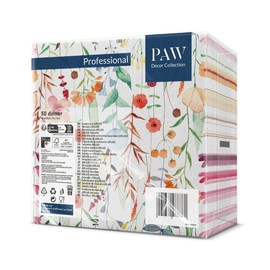 PAW - Airlaid Napkins - Fabric-Like (40 x 40 cm) I Pack of 50 I Ideal for Weddings, Christenings, Communion, Birthdays I High-Quality Table Decoration Fabric Napkins - Watercolour Flowers I