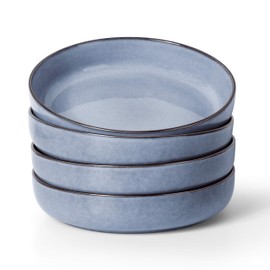Herogo Pasta Bowls Sets of 4, Stoneware Plates and Bowls Sets, Large Wide Shallow 37oz Salad Serving Bowls, Cereal Soup Bowls for Kitchen Dining, Microwave & Dishwasher Safe, Haze Blue