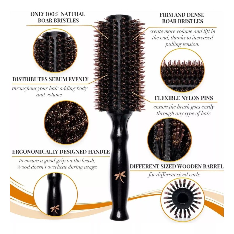 Belula Cerdas De Jabalí Cepillo Redondo Para El Brushing Conjunto.