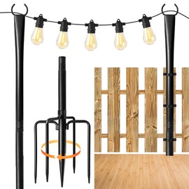 2 Pack String Light Poles for Outside, Christmas Light Hanger Pole Metal Light Stand for Outdoor Garden Fence Patio Backyard Yard Deck Party Camping