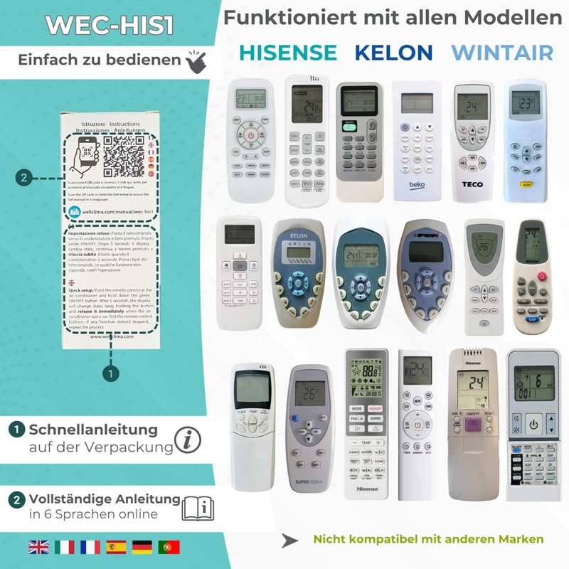 Wellclima WEC-HIS1 Air Conditioning Remote Control for Hisense, Kelon, Wintair,