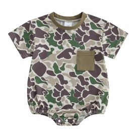 Kavousa Baby Boy Clothes Summer Baby Boy Bubble Romper Short Sleeve Jumpsuit One Piece Outfit Newborn Infant Clothing (Camo Army Green, 0-3 Months)