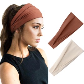 DRESHOW 2 Pack Headbands for Women Wide Elastic Ribbed Hair Bands Head Wrap Hair Accessories