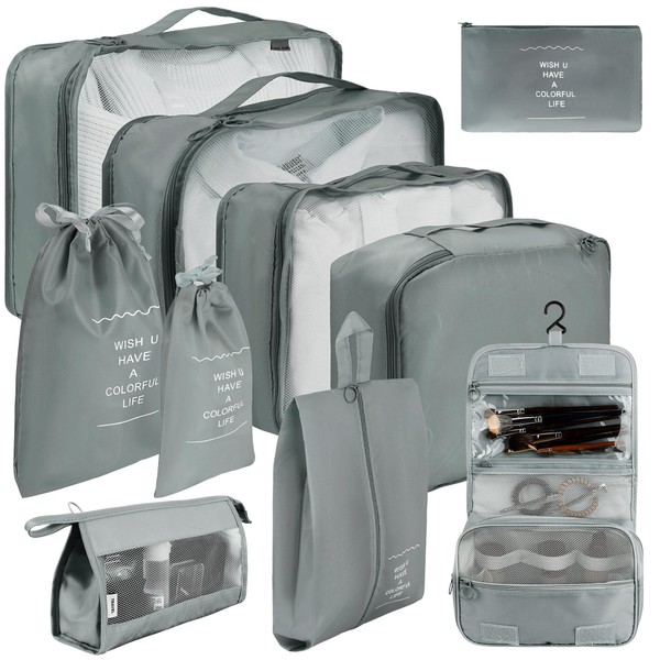 10 Set Packing Cubes, Packing Cubes for Travel Grey Travel