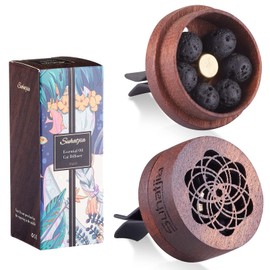Wooden Car Diffuser for Essential Oils,2 PCS Car Aromatherapy Wood with Vent Clip.Come with 6 Volcanic Lava Stone and 2 Refill Pads (Cherry Wood-B