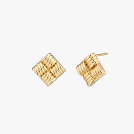 Gold&Deer 14KGF Goldfield Quilted Knit Square Earrings Rose Gold / 골드앤디어 14KGF 골드필드 퀼팅 니트 스퀘어 귀걸이 로즈골드