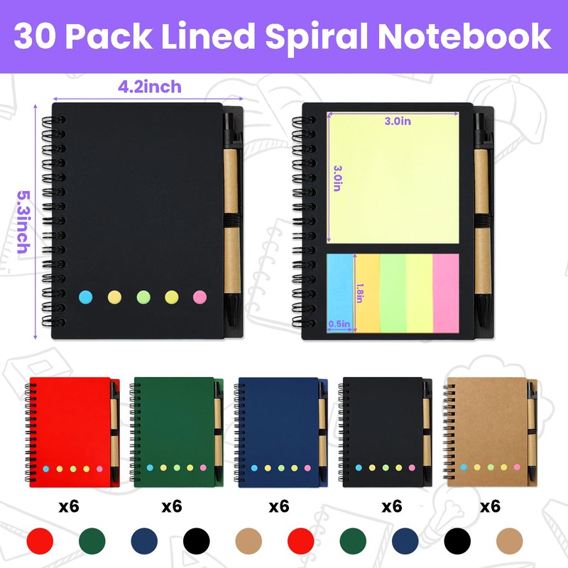 30 Set Pocket Notebook with Pen, Small Bulk Notepads with
