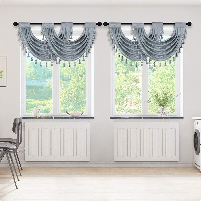 ELKCA Thick Chenille Waterfall Swag Valances for Living Room Valance
