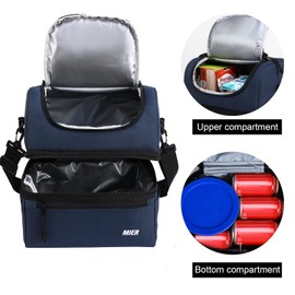 MIER Adult Lunch Box Insulated Lunch Bag Large Cooler Tote Bag for Men Women to Work Travel Daytrip, Double Deck Cooler (Navy, Large)