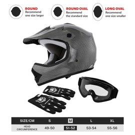 TCT-MOTORPARTS DOT Youth Kids Motocross ATV Helmets Offroad Street Dirt Bike Go-Kart BMX MX Full Face Helmet Carbon Fiber Medium Size