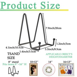 DHYLRICHER 3 Pack 8 Inch Black Metal Display Stands, Plate Holders for Picture Frames, Books, Photos, Small Easels, Decorative Platters, and Tabletop Art