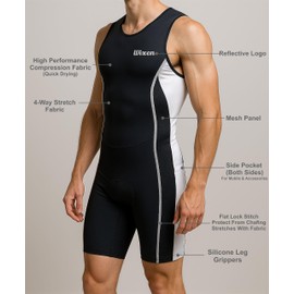 Wixen Men’s Triathlon Suit – Padded One-Piece Sleeveless Trisuit with Rear Zipper for Running, Swimming, Cycling – White-S